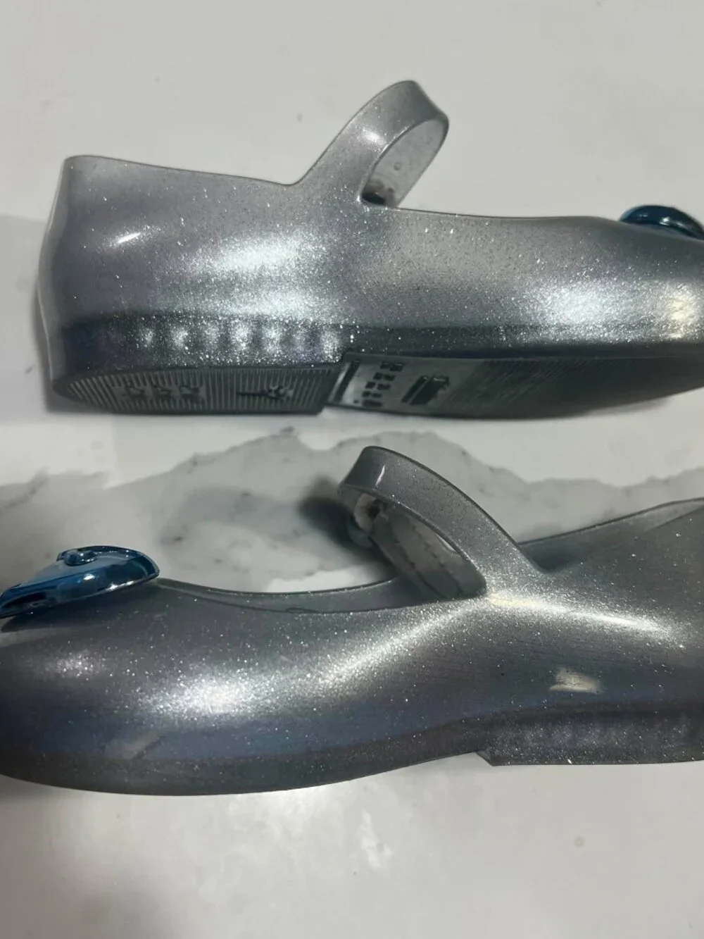 Mini Melissa Disney Princess Cinderella Silver Glitter Jelly Shoes Size 10